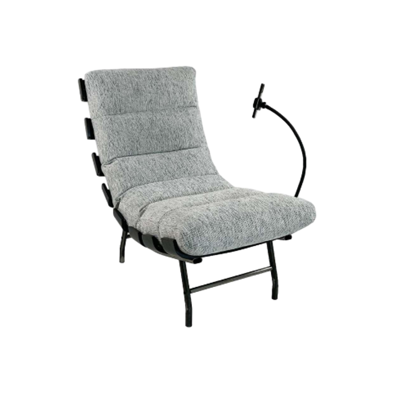 Curved Wood Spray-Painted Black Iron Frame Linen Fabric Leisure Chair