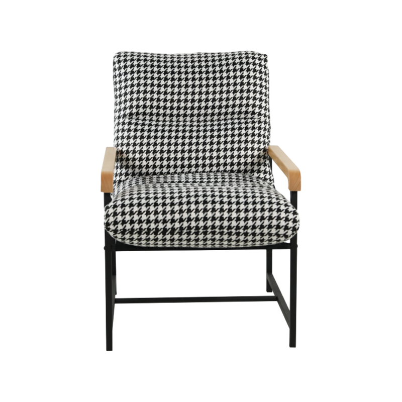 Solid Wood Armrests, Movable Soft-Cushioned Houndstooth Fabric Leisure Chair