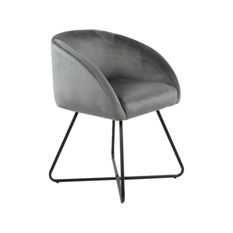 Cross Bent Tube Tripod Velvet Fabric Dining Chair